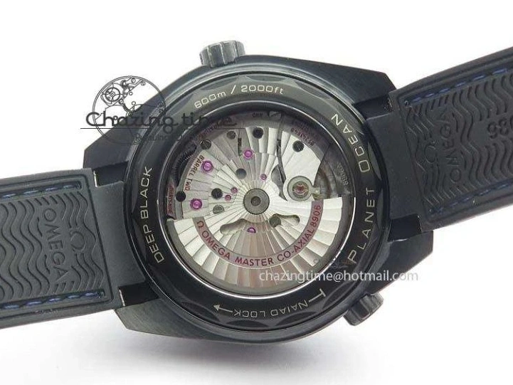 0428 Unique Planet Ocean 45mm Real Ceramic Blue BP-Maker Best Edition Black Dial On Nylon Rubber Strap A 8184